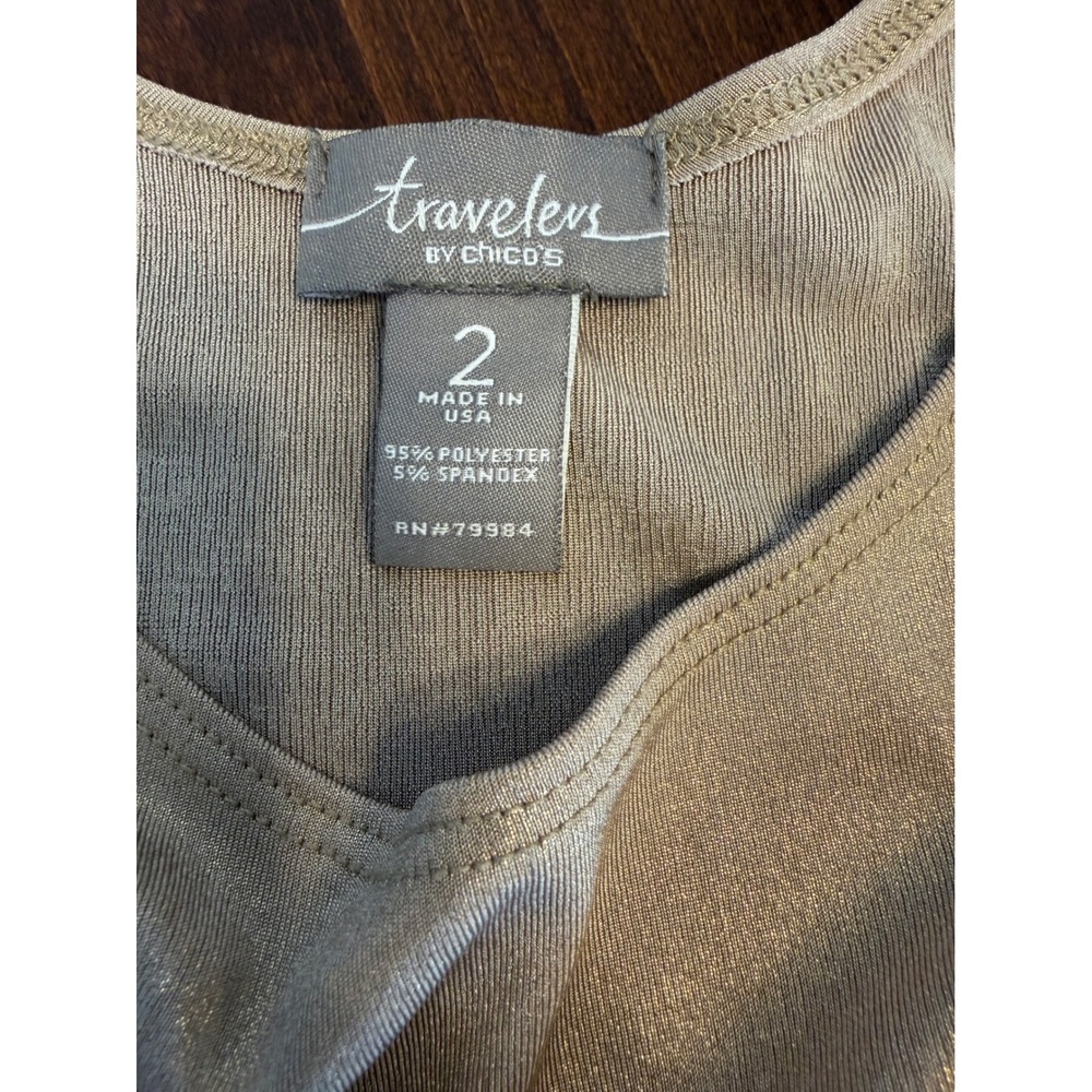 Chicos Travelers Metallic Champagne Gold Tank Top Sleeveless Scoop Neck Size 2 L - Picture 3 of 5